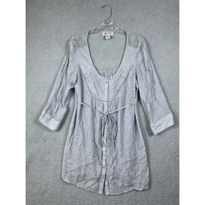 Myth NYC Boho Blouse Flowy Tie Roll Up Button Sleeve Womens Size Large Lace